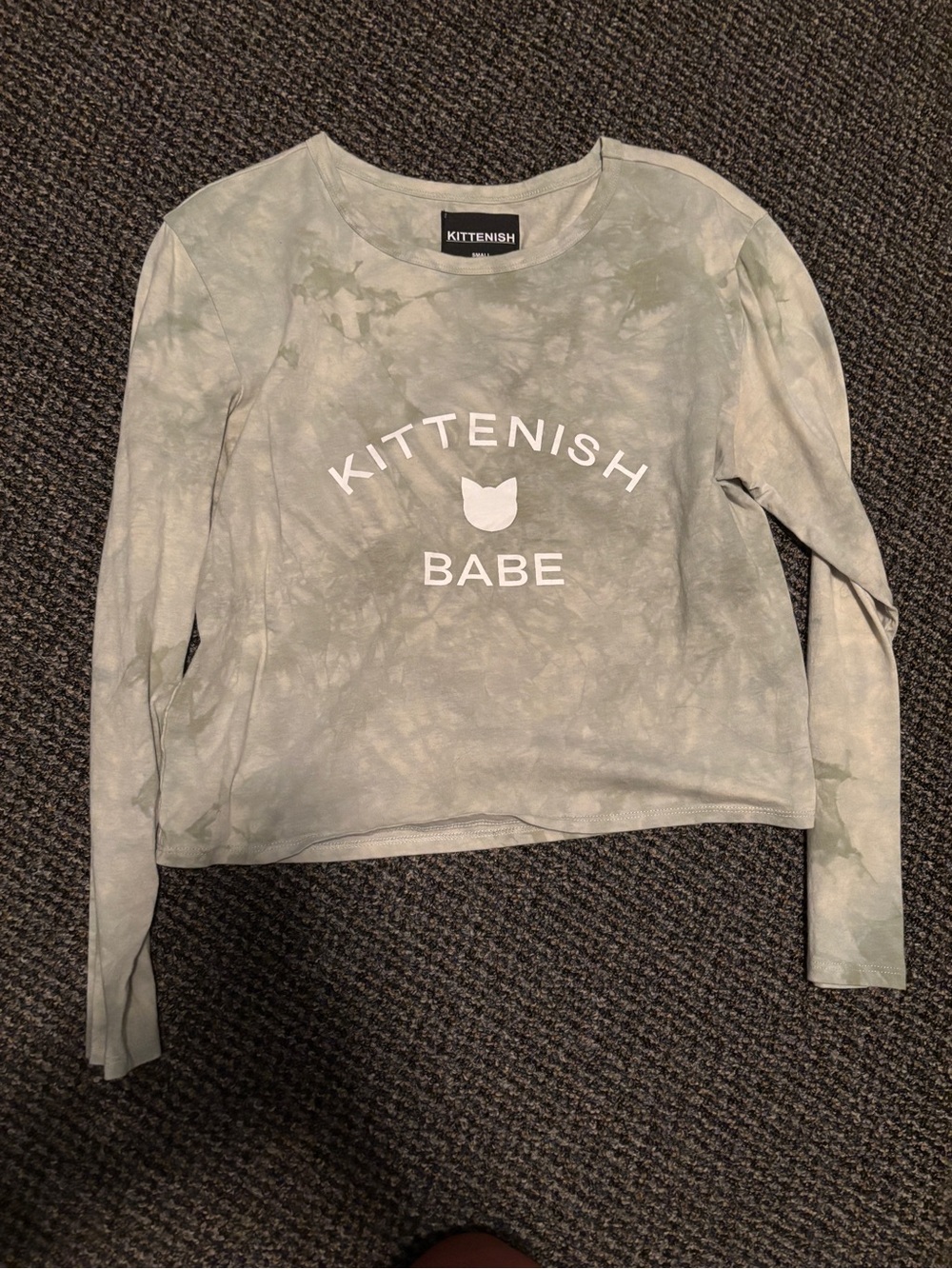 Kittenish Semi-Cropped Long Sleeve Tee in Sage Green Tie-Dye
